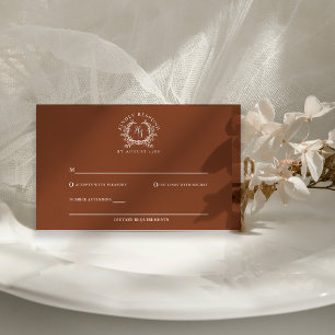 Cartons Réponse Élégant Terra Cotta Monogram Crest QR Code Mariage