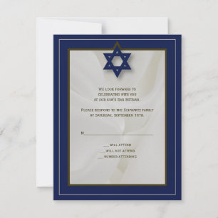 Cartons Réponse Elegant tissu Barre Mitzvah Reply Card en Navy