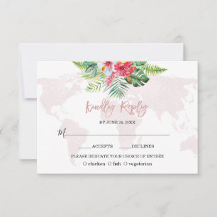Cartons Réponse Élégant Tropical Floral Gold World Map Mariage