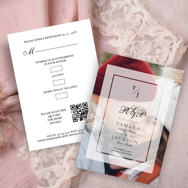 Cartons Réponse Elegant Vellum Transparency Wedding Initials Photo (Elegant Vellum Transparency Wedding Initials Photo RSVP Card.)