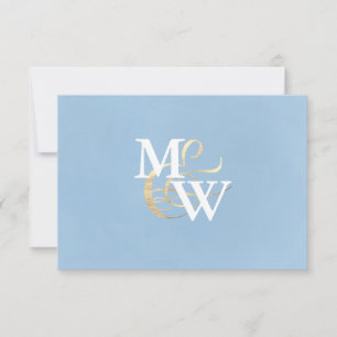 Cartons Réponse Elégant verre de mer Dusty Blue Monogram Mariage