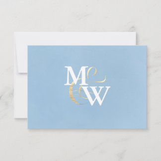 Cartons Réponse Elégant verre de mer Dusty Blue Monogram Mariage
