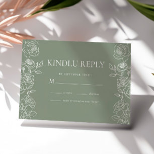 Cartons Réponse Élégant Vert olive Mariage Rose