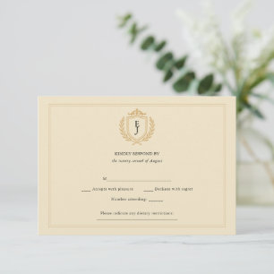 Cartons Réponse Elégant vieil argent Crest - ivoire et Mariage or