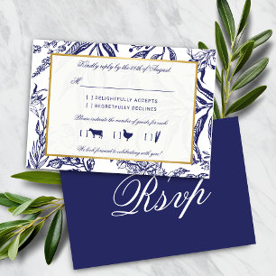 Cartons Réponse Elégant Vintage Navy Blue Gold Mariage botanique