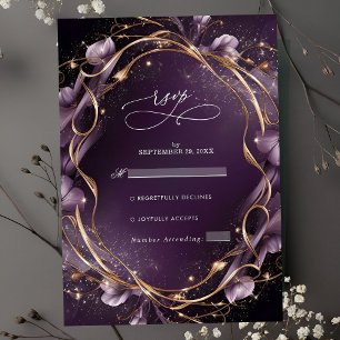 Cartons Réponse Élégant violet doré Mariage de cadre Floral