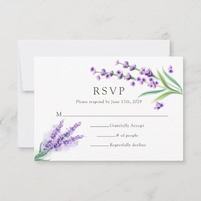 Cartons Réponse Élégant violet Lavande Aquarelle Mariage Floral (Devant)