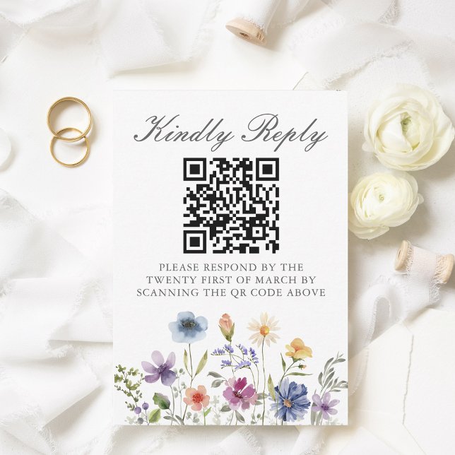Cartons Réponse Elegant Wildflower Spring Wedding QR Code Scan (Créateur téléchargé)
