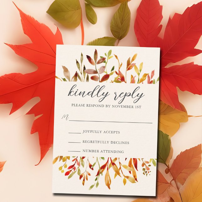 Cartons Réponse Elégante aquarelle automne feuilles Mariage (Créateur téléchargé)