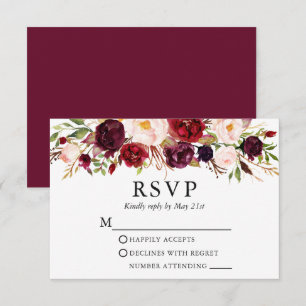 Cartons Réponse Elégante aquarelle Bourgogne Mariage floral
