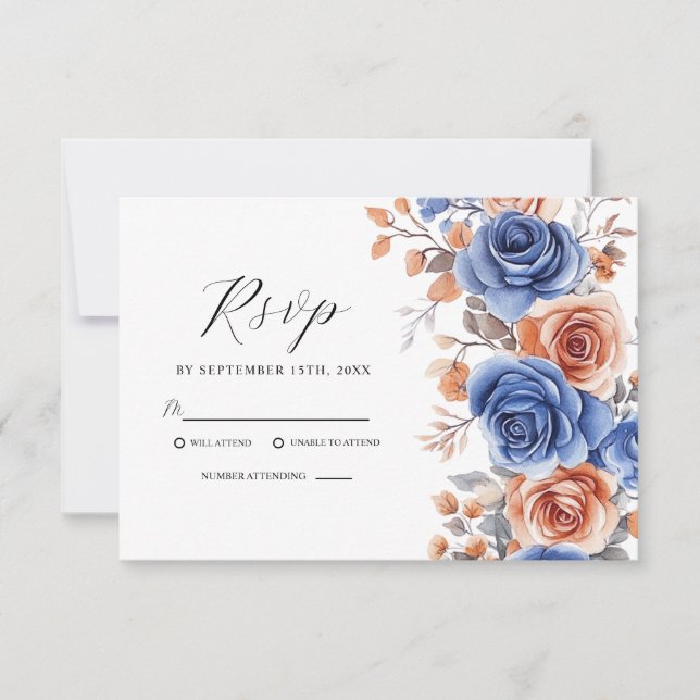 Cartons Réponse Elégante aquarelle Dusty Blue Terracotta Mariage (Devant)