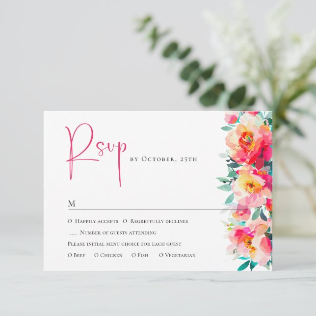 Cartons Réponse Elégante aquarelle Fleurs sauvages Mariage floral (Debout devant)