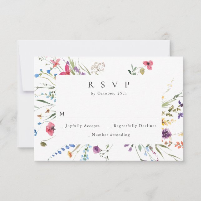 Cartons Réponse Elégante aquarelle Fleurs sauvages Mariage floral (Devant)
