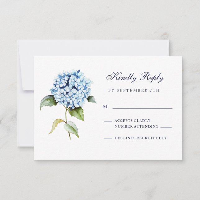 Cartons Réponse Elégante aquarelle Floral Blue Hydrangea Mariage (Devant)