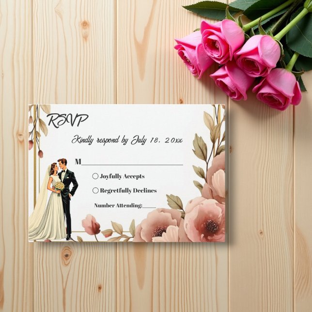 Cartons Réponse Elégante aquarelle Floral Romantique Couple Mariag (Créateur téléchargé)