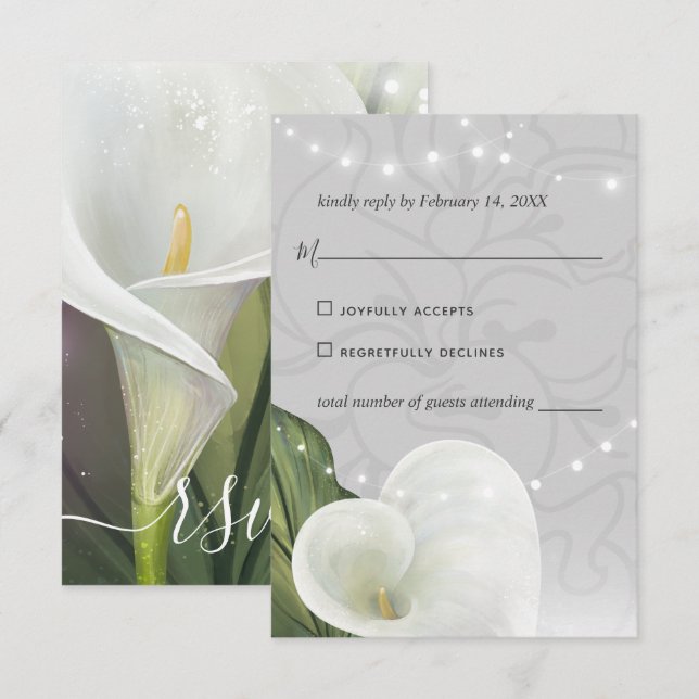 Cartons Réponse Elégante aquarelle florale blanche Calla Lily (Devant / Derrière)