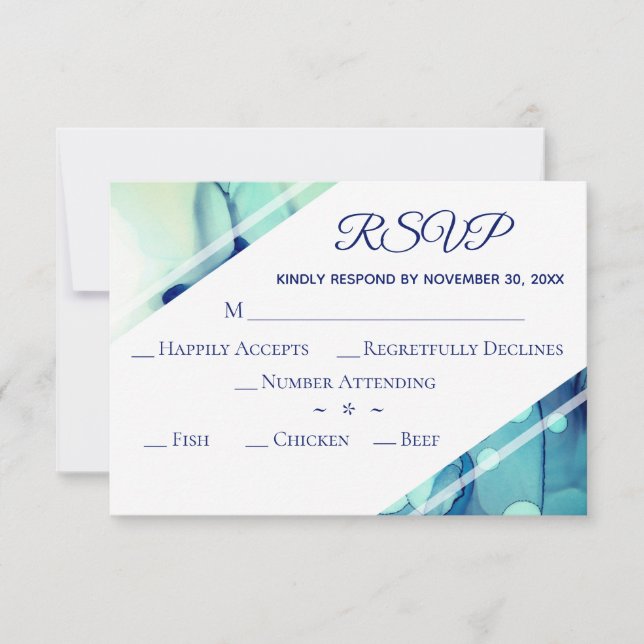 Cartons Réponse *~* Elégante aquarelle moderne Turquoise Mariage R (Devant)