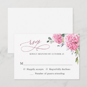 Cartons Réponse Elégante aquarelle rose Hydrangée Mariage floral