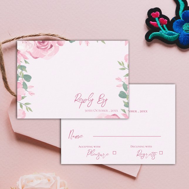 Cartons Réponse Elégante aquarelle rose pâle Mariage floral (Elegant Watercolor Blush Pink Floral Wedding RSVP Card)