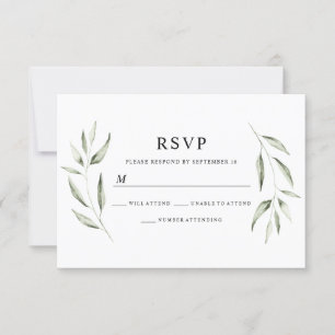 Cartons Réponse Elégante aquarelle verte Mariage feuille verte RSV