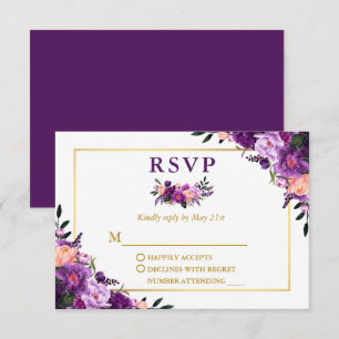 Cartons Réponse Elégante aquarelle violet Mariage Floral Or