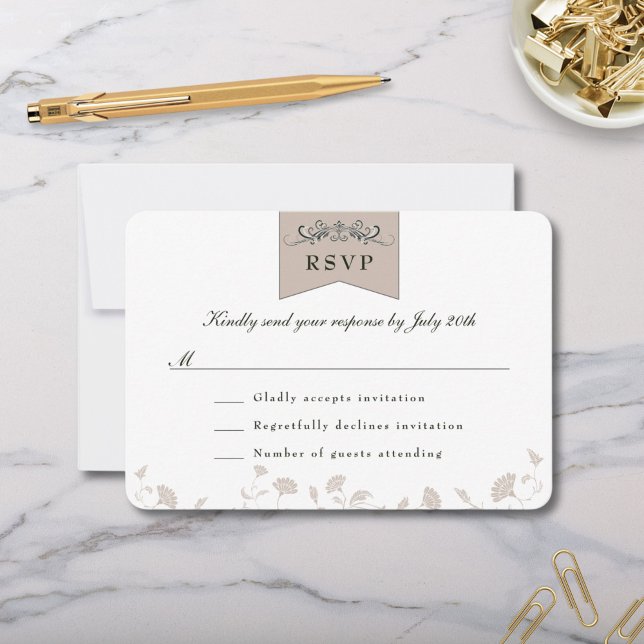 Cartons Réponse Élégante Bibliothèque de Tan Noir Thème Mariage Ca (Elegant beige wedding rsvp response card for vintage book cover wedding invitations)