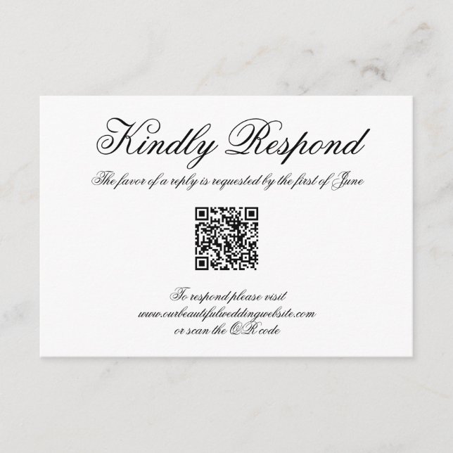 Cartons Réponse Élégante calgraphie Mariage officiel de code QR (Devant)