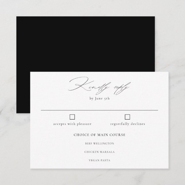 Cartons Réponse Élégante calligraphie officielle Mariage noir blan (Devant / Derrière)