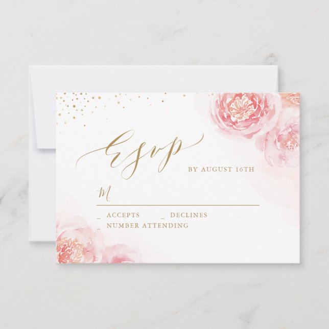Cartons Réponse Élégante calligraphie or & mariage floral roux (Devant)