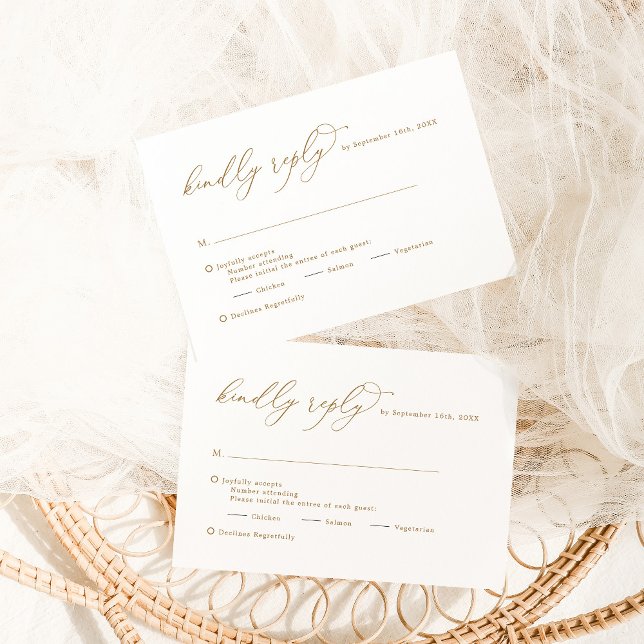 Cartons Réponse Élégante calligraphie Or Répondre Kindly Mariage (Créateur téléchargé)