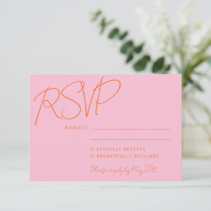 Cartons Réponse Élégante écriture manuscrite moderne Mariage rose