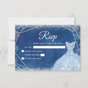 Cartons Réponse Elégante Marine Bleu Argent Hivernal Quinceañera