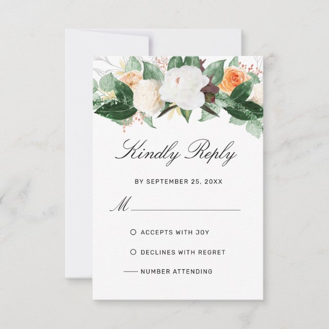 Cartons Réponse Elégante Pêche blanc Aquarelle Mariage de automne  (Devant)