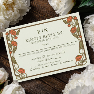 Cartons Réponse Élégante Pivoine Corail Art Nouveau Fleur Mariage