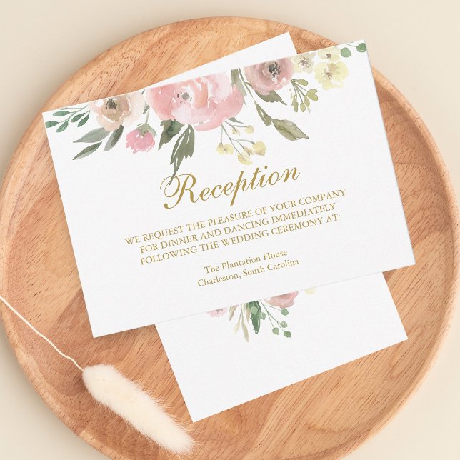 Cartons Réponse Elégante Réception de mariage rose floral or rose (Créateur téléchargé)