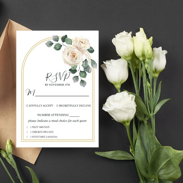 Cartons Réponse Elégante Rose blanche moderne et Mariage d'arc dor (Créateur téléchargé)