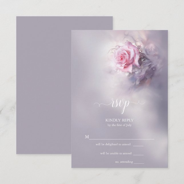 Cartons Réponse Elégante rose rose rose sur Dusty Lilac (Devant / Derrière)