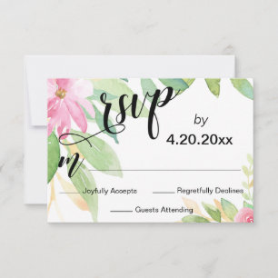Cartons Réponse Élégante typographie Aquarelle rose Mariage floral
