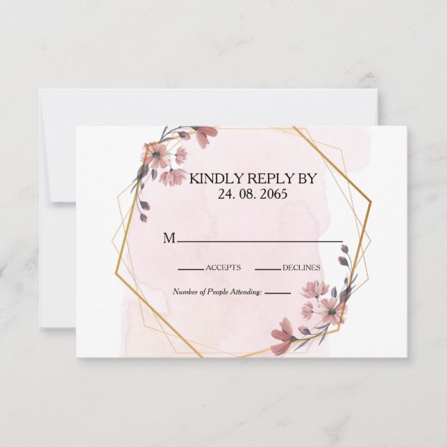 Cartons Réponse Elégante verdure rose Aquarelle Mariage géométriqu (Devant)