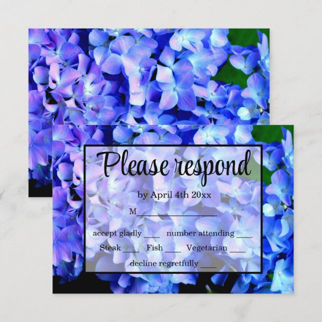 Cartons Réponse Elégantes hydrangées florales violettes bleues (Devant / Derrière)