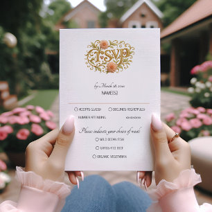Cartons Réponse Élégants Dahlies Rose Mariage Écriture Dorée