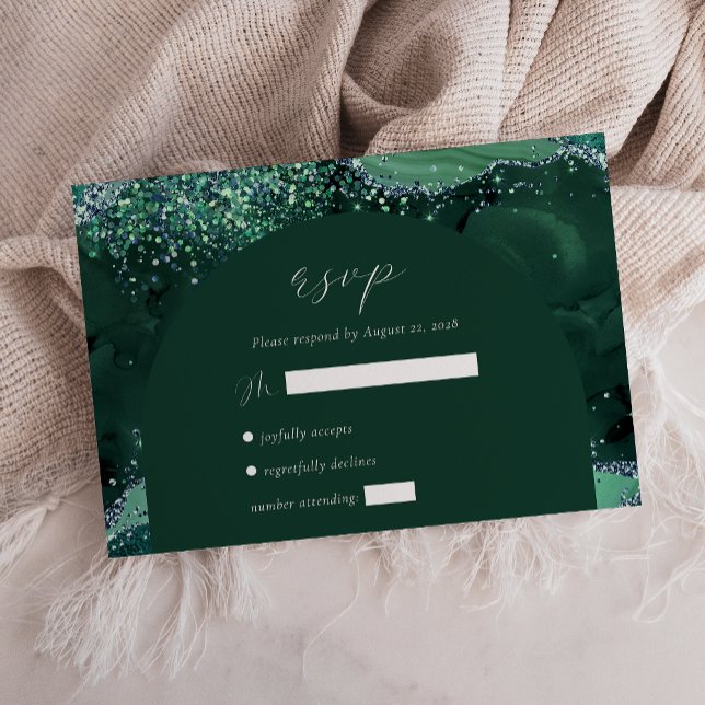 Cartons Réponse Emerald Green Agate Arch Mariage Parties scintilla (Créateur téléchargé)