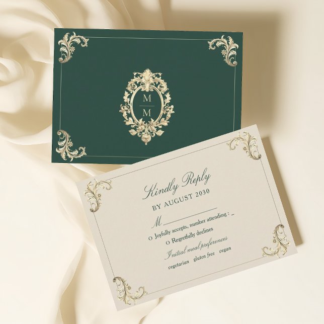 Cartons Réponse Emerald Green Baroque Gold Mariage (Créateur téléchargé)