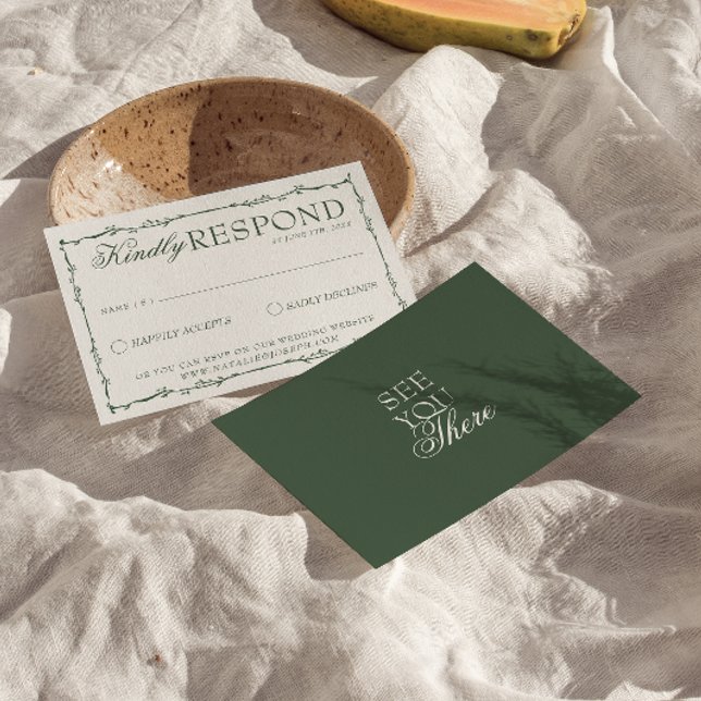 Cartons Réponse Emerald Green Branches Boho Old Money Wedding (Créateur téléchargé)