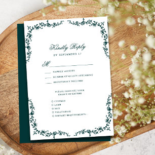 Cartons Réponse Emerald Green Elegant Vintage Floral Mariage
