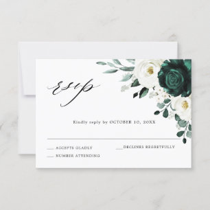 Cartons Réponse Emerald Green Eucalyptus Blanc Floral Mariage
