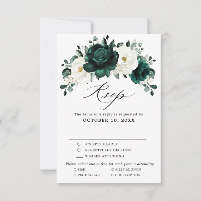 Cartons Réponse Emerald Green Eucalyptus Blanc Floral Mariage (Devant)