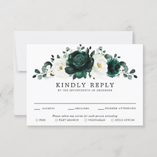 Cartons Réponse Emerald Green Eucalyptus Blanc Floral Mariage