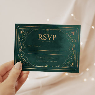 Cartons Réponse Emerald Green & Faux Gold Tarot Mariage céleste