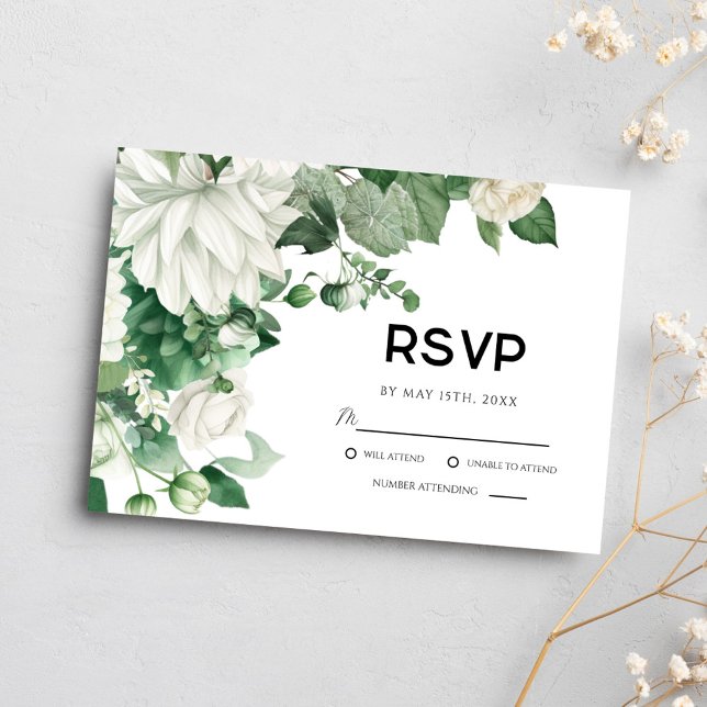 Cartons Réponse Emerald Green Floral Aquarelle Boho Mariage (Créateur téléchargé)